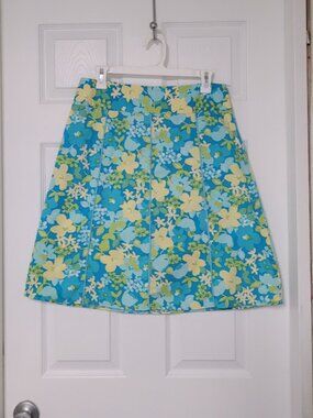 Jessica Sport Fits 8-10-Stretch Cotton-Floral A‑Line Skirt–Y2K Retro Turq/Yellow